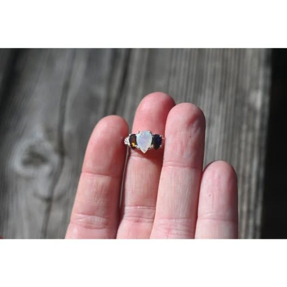 Black opal and Ethiopian opal engagement ring sterling silver  American made - Picture 6 of 10